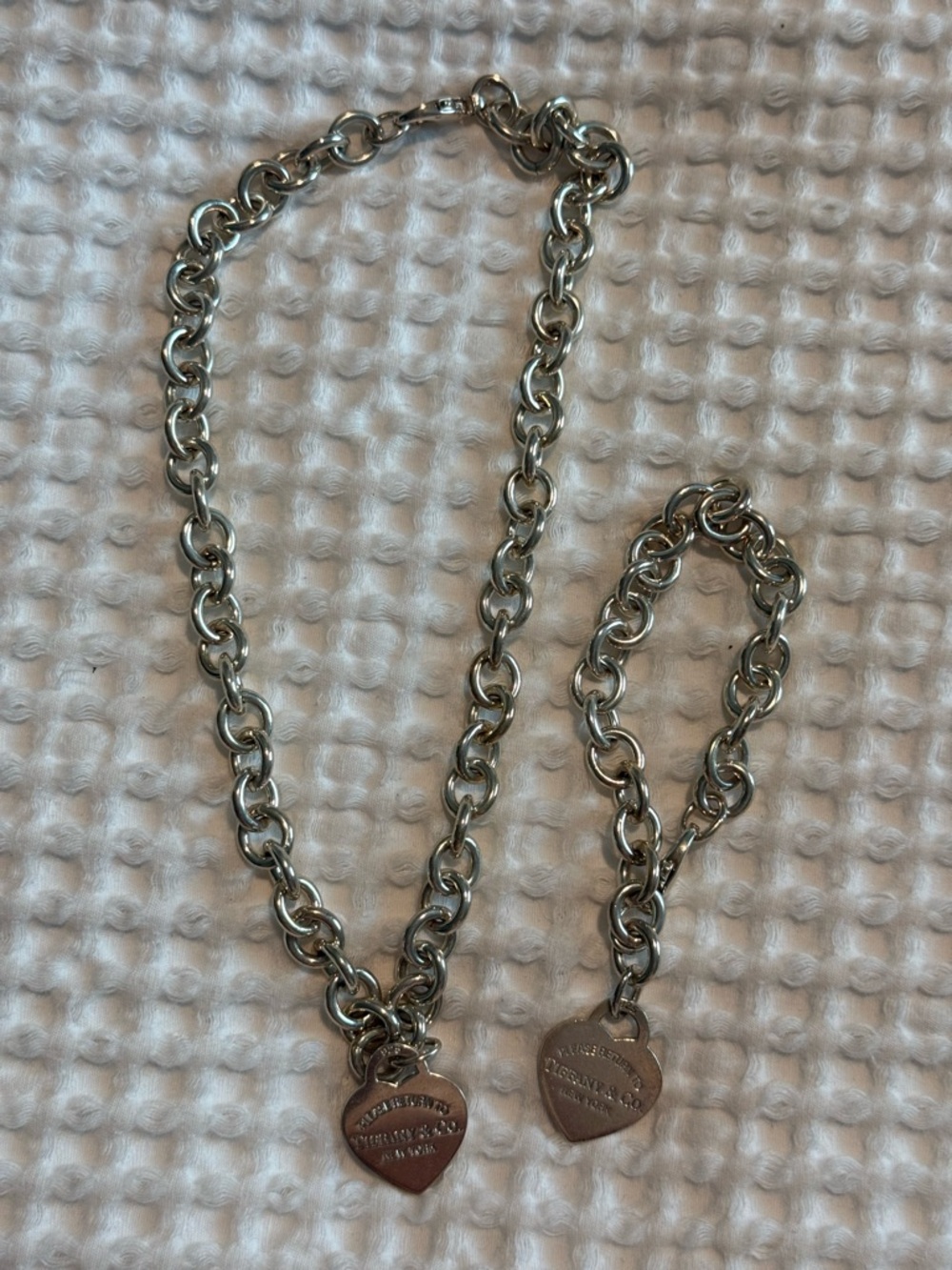 Tiffany & Co Heart Tag Necklace & Bracelet Set Sterling Silver 925